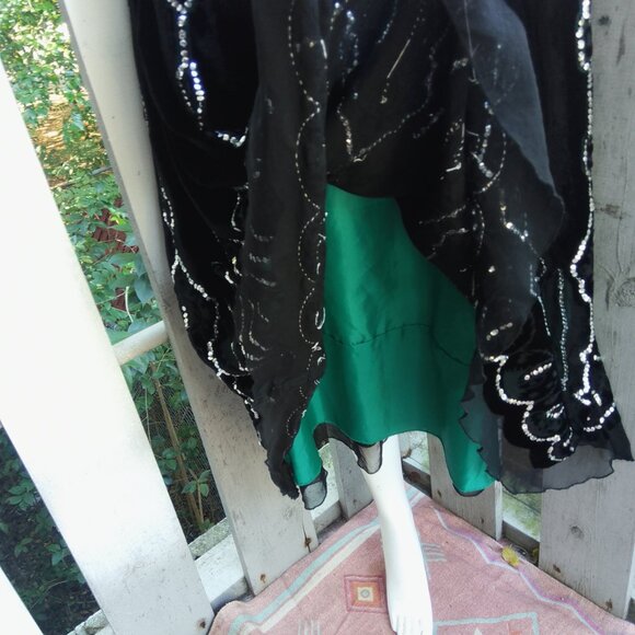 VTG Y2K Black Velvet Sequin Boho Victorian Fairy Whimisygoth Flowy Midi Skirt - Picture 8 of 9